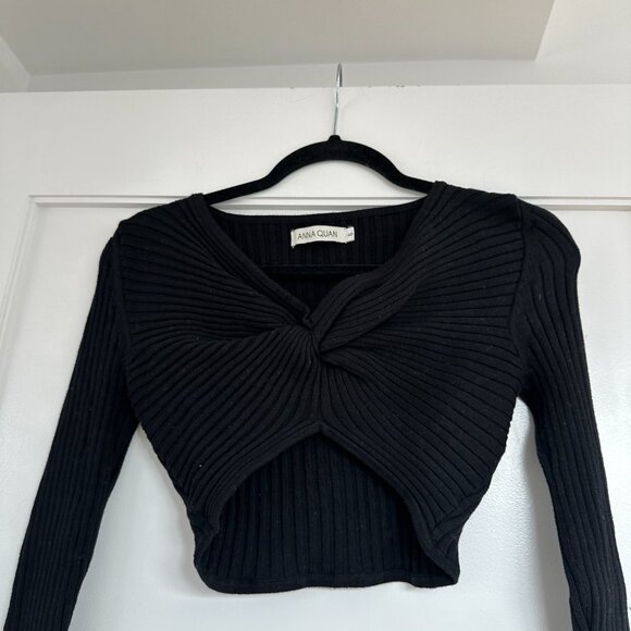 Anna Quan Pascale Cropped Top Black Sz 6 Long Sleeves Ribbed knit Knot-front - Picture 5 of 8